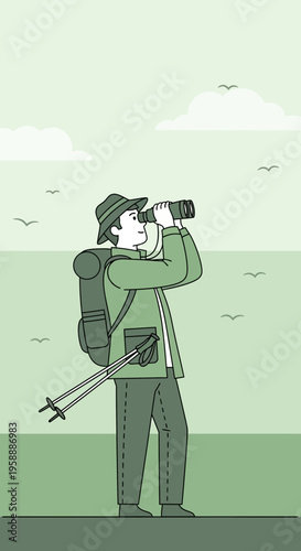 Adventurer With Binoculars Exploring Nature's Grandeur