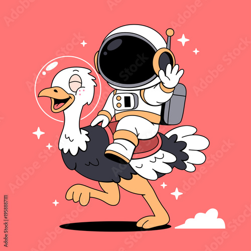 Cute Astronaut Riding an Ostrich