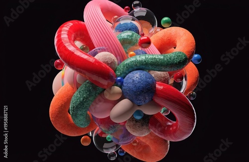 Abstract background in the form of a sphere and other geometric shapes.