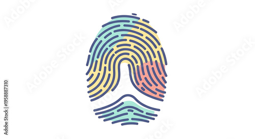 A colorful fingerprint icon in a modern flat design style representing identity and security