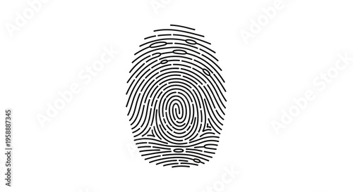 A black fingerprint icon on a white background, representing identity and security