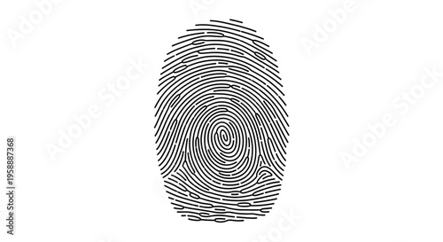 A black fingerprint icon on a white background, representing identity and security