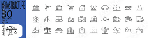 Infrastructure icon set. line editable icon set. Editable stroke. Vector illustration.