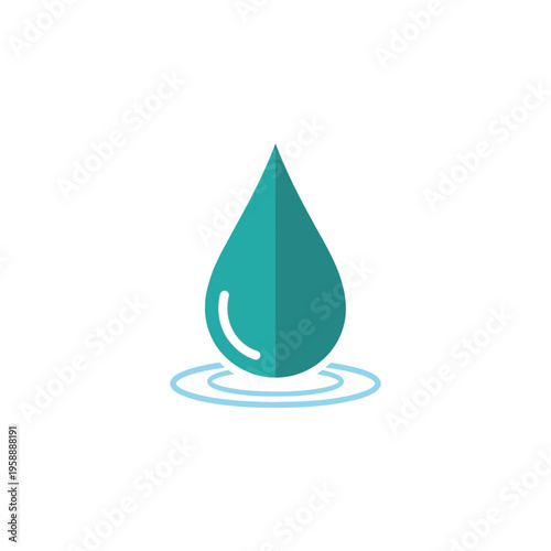 A vibrant teal water drop with subtle ripples, symbolizing purity, hydration, and environmental consciousness in a clean, minimalist design