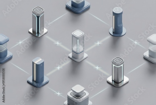 Futuristic hydrogen energy stations interconnected in a sleek, modern design showcasing advanced technology and sustainability strategies optimizing clean energy solutions for the future