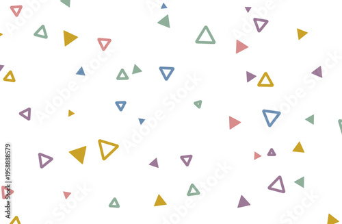 くすみカラーの三角形が散布する抽象背景