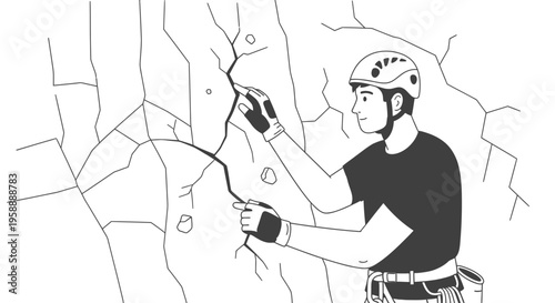 Adventurous Climber Ascends Rocky Terrain Seeking Summit