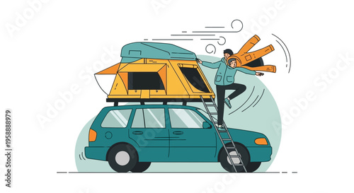 Adventurous Couple Sets Up Rooftop Tent For Outdoor Adventure