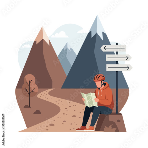 Adventurous Cyclist Navigates Mountain Trails With Detailed Map Directions