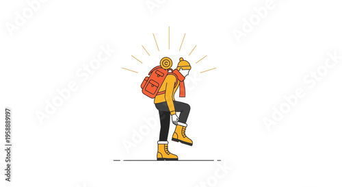 Adventurous Explorer Embarking On A Winter Expedition With Backpack