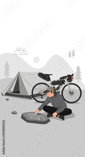 Adventurous Cyclist Sketches Nature's Beauty During Outdoor Expedition