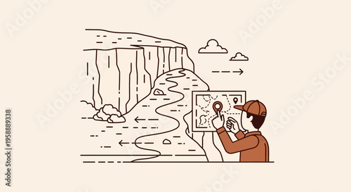 Adventurous Explorer Planning Outdoor Expedition With Map