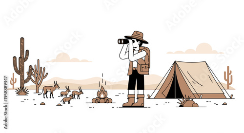 Adventurous Desert Camping Expedition Exploring Wildlife At Sunset