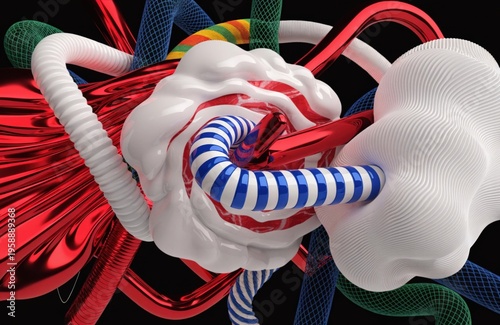 Abstract background in the form of a sphere and other geometric shapes.