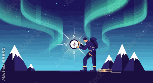 Adventurous Explorer Navigates Under The Northern Lights