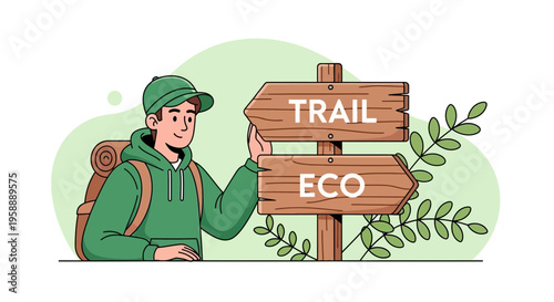 Adventurous Hiker Chooses Between Trail And Eco Options