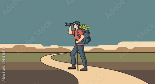 Adventurous Explorer Surveys Horizon With Spyglass Amidst Nature's Canvas