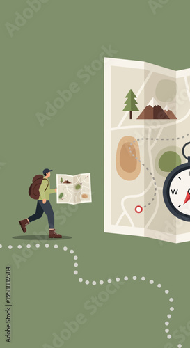 Adventurous Explorer Charts Course With Vintage Compass and Detailed Map