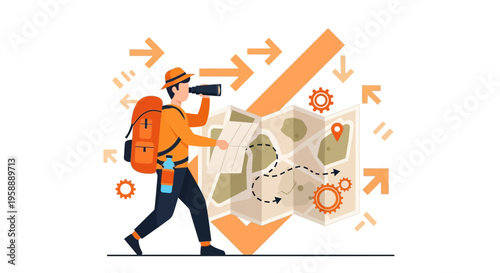 Adventurous Explorer With Telescope And Map Seeking New Destinations