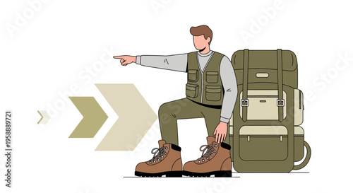 Adventurous Explorer With Gear Points Towards New Horizons