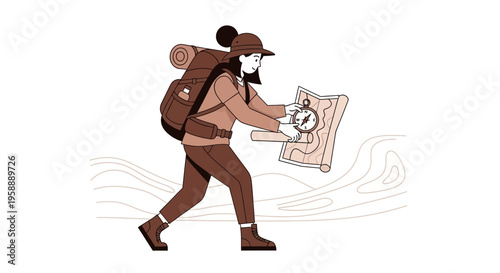 Adventurous Explorer Navigating With Compass and Map On A Journey