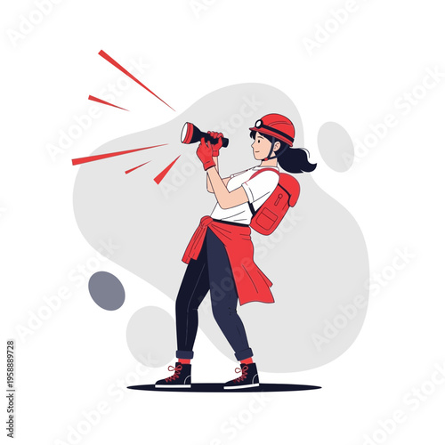 Adventurous Explorer With Torch And Backpack Scouting New Horizons