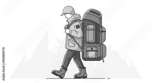Adventurous Hiker Embarking On A Mountain Expedition With Large Backpack