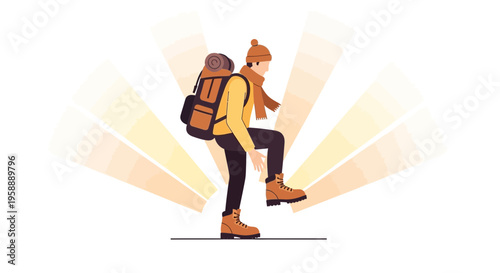 Adventurous Hiker Embarking on an Expedition With a Large Backpack