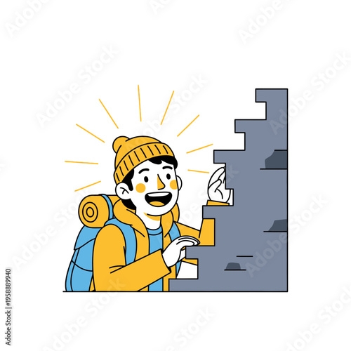 Adventurous Hiker Ascends Rocky Mountain Peak With Determination