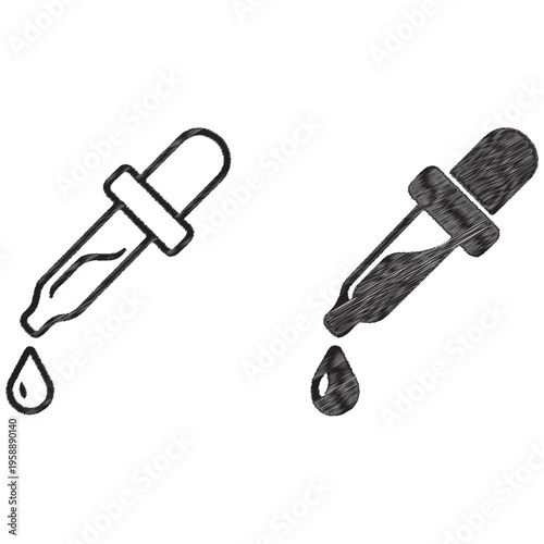 Two dropper one outline one textured with falling drop pipette liquid science