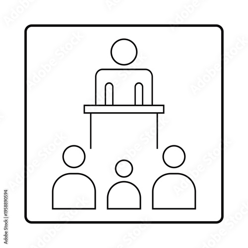 Simple line art icon representing a presenter speaking to an audience or a hierarchical organizational structure