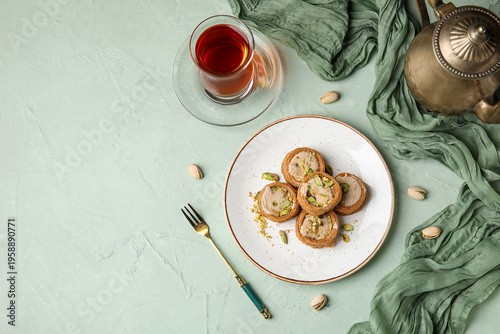Plate with tasty baklava on...