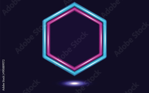 Hexagonal shape neon light banner background.