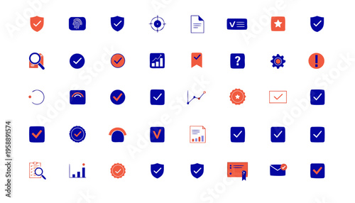 Line icon pack for quality control and compliance featuring checklist, inspection and verification symbols. Ideal for manufacturing, corporate systems and workflow management UI.