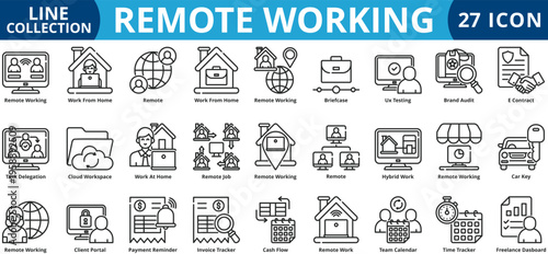 Remote working icon set outline icon set collection vector illustration