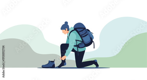 Adventurous Hiker Prepares For Mountain Ascent With Backpack