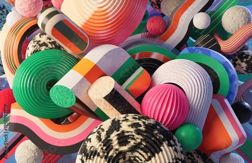 Abstract background in the form of a sphere and other geometric shapes.