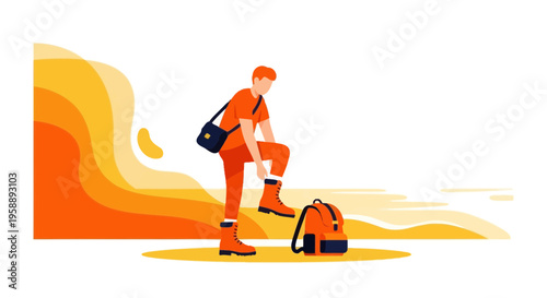 Adventurous Person Preparing For A Journey With Backpack And Bag