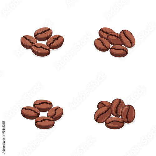 Four Piles of Roasted Coffee Beans.