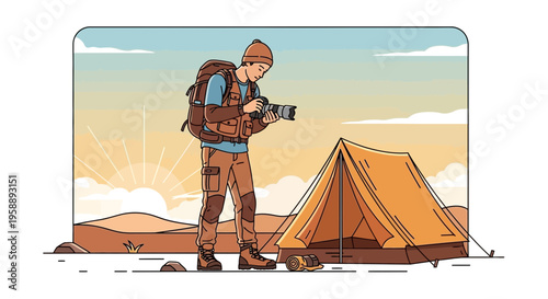 Adventurous Photographer Captures Desert Sunrise Near Campsite