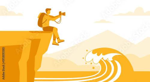 Adventurous Photographer Captures Majestic Ocean Wave From Cliff Overlook