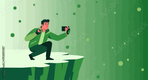 Adventurous Man Captures Thrilling Selfie Moment From Cliff Edge Vista