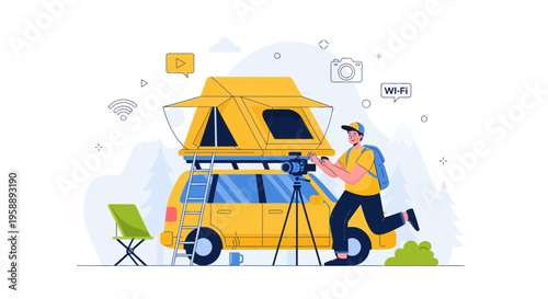 Adventurous Photographer Captures Nature with Rooftop Tent Adventure Vehicle