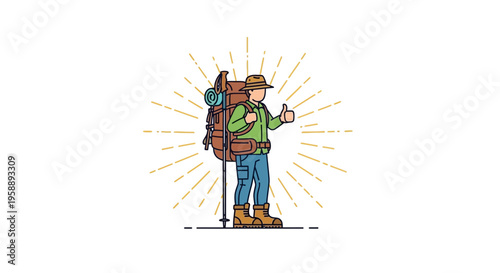 Adventurous Traveler Giving Thumbs Up Signal For Journey