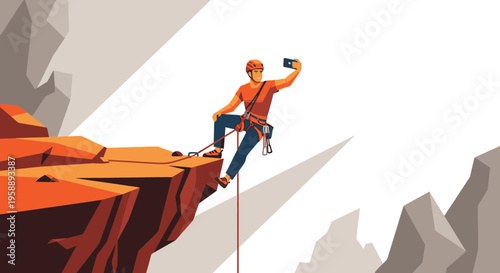 Adventurous Rock Climber Captures Thrilling Summit Selfie