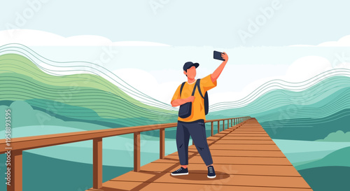 Adventurous Traveler Captures Scenic Vista With A Selfie