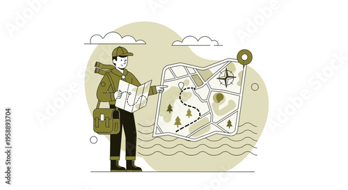 Adventurous Traveler Consulting a Detailed Map For Optimal Exploration