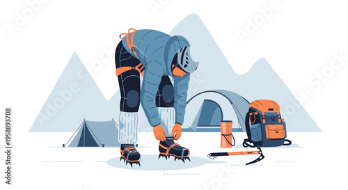 Alpinist Prepares For Mountain Expedition Gear Up For Adventure