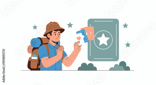 Adventurous Traveler Earns Reward Icon For Successful Exploration Journey