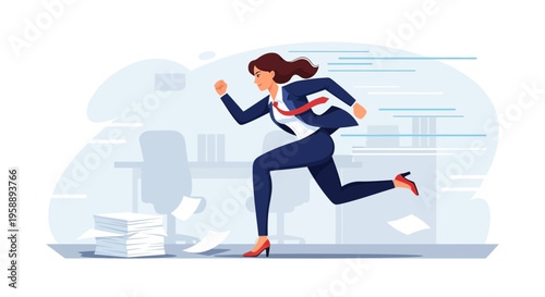 Ambitious Businesswoman Sprinting Through Modern Office Environment